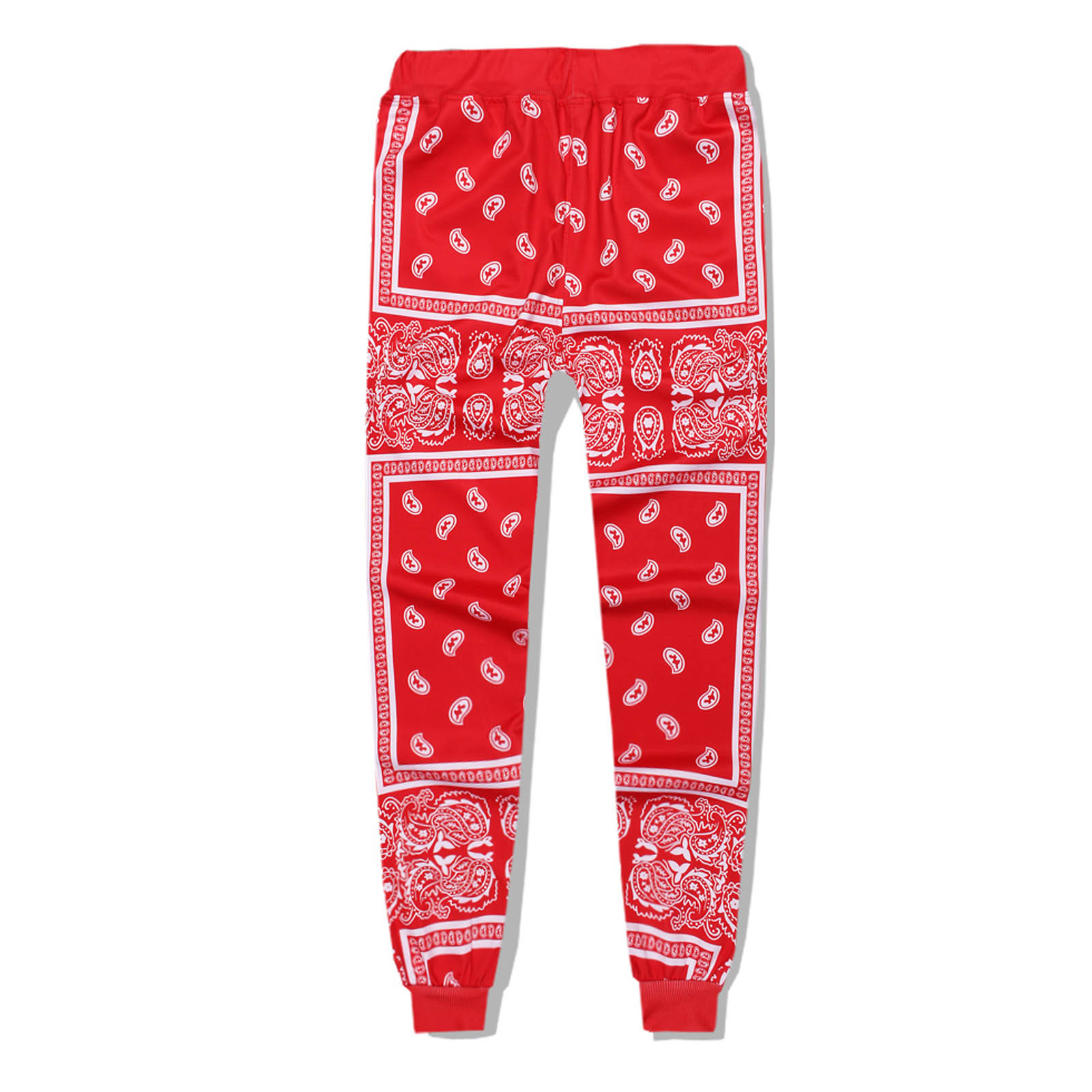 Vsssj Men's Cuff Pants Slim Fit Ethnic Print Drawstring Elastic Waist Straight Trousers with Pocket Casual Stretchy Breathable Sport Long Pants Red L